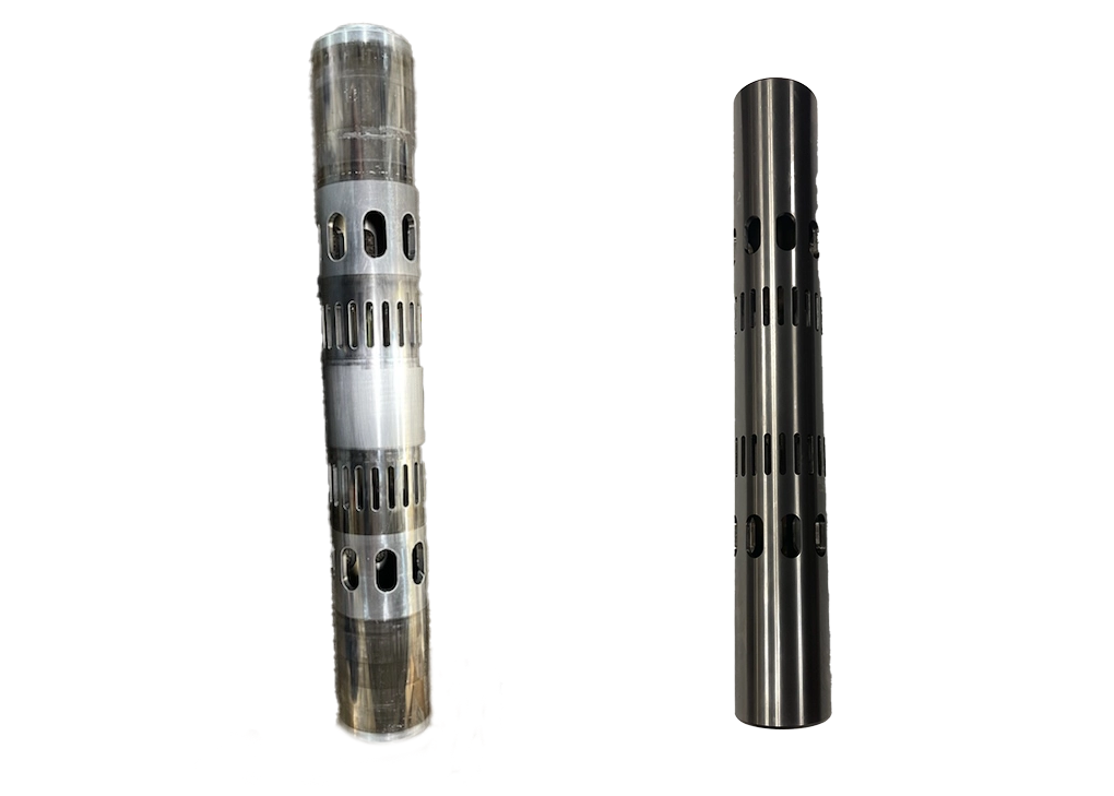 Side by side image of pipe before and after grinding